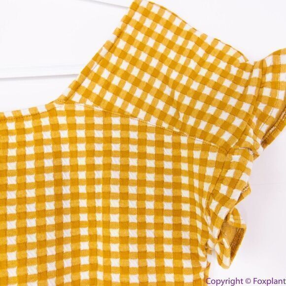 NEW Madewell Gingham Knit Ruffle-Hem Top, color: gold, L - Picture 12 of 16